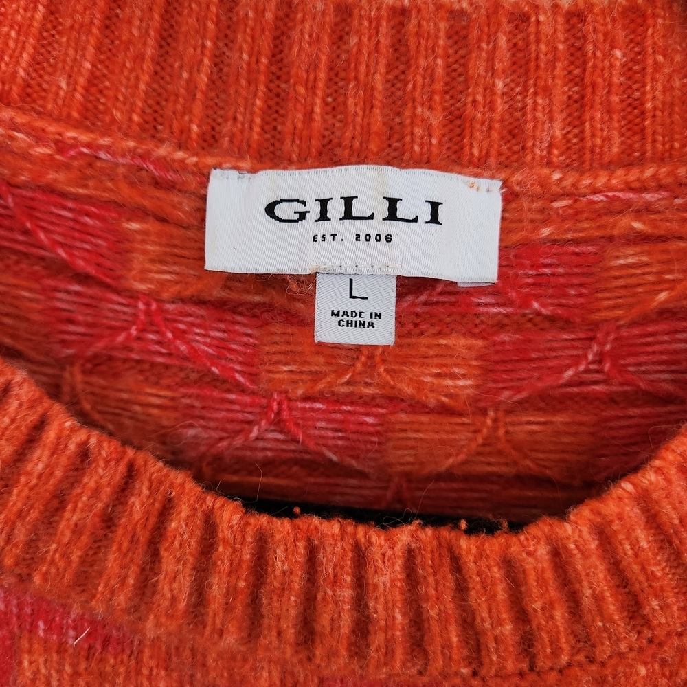 Gilli Orange Pink Zig Zag Cozy Sweater Size L Boho Colorful - Picture 2 of 6